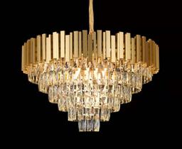 Lustre Redondo Dourado com Cristais 15E14 70cm