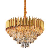 Lustre Redondo Dourado com Cristais 6E14 50cm Lustre Redondo Dourado com Cristais 6E14 50cm