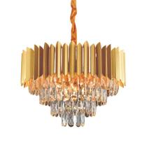 Lustre Redondo Dourado com Cristais 7E14 50cm
