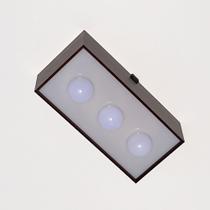 Lustre retangular 3 lâmpadas expostas teto madeira mdf 35cm Lustre retangular 3 lâmpadas expostas teto madeira mdf 35cm