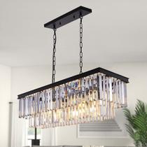 Lustre retangular de cristal preto Wellmet de 9 luzes 28x11cm