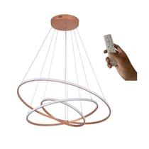 Lustre Sala Led 3 Anéis Moderno 89w 60cm Rose C/ Controle