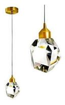 Lustre Sala Pendente Luminária MERA 5w Delicado Cristal Diamante Led Dourado Quarto