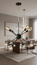 Lustre Sputnik 8 Hastes Preto Moderno P/ Teto 60W Lustre Sputnik 8 Hastes Preto Moderno P/ Teto 60W