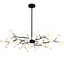 Lustre Teto 110cm Ramos de Árvore 54 LEDs Luminária Metal Preto Pétalas Gimpo RA54B