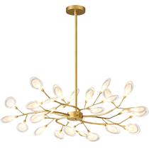 Lustre Teto 75cm Ramos de Árvore 30 LEDs Luminária Metal Dourado Gimpo RA-30-GOLD-LOLLI