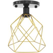 Lustre Teto Plafon Industrial Aramado Cálice Dourado Retrô Luminária Vintage Preto Agp Ilumini Lustre Teto Plafon Industrial Aramado Cálice Dourado Retrô Luminária Vintage Preto Agp Ilumini