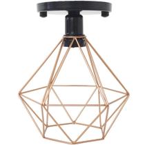 Lustre Teto Plafon Industrial Aramado Diamante Cobre Rose Retrô Luminária Vintage Preto Agp Ilumini