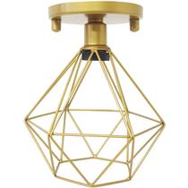 Lustre Teto Plafon Industrial Aramado Diamante Retrô Luminária Sobrepor Vintage Dourado Agp Ilumini