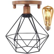 Lustre Teto Plafon Lâmpada Led St64 Industrial Aramado Diamante Preto Retrô Vintage Cobre Rose Gold - Agp Ilumini/Gmh Tr