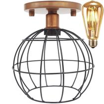 Lustre Teto Plafon + Lâmpada Led St64 Industrial Aramado Globo Retrô Luminária Sobrepor Vintage