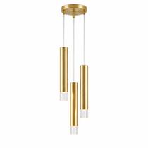 Lustre Tubo Triplo Sabre Moderno MR11 Dourado Acrílico Cristal