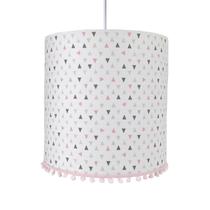 Lustre Tubular Pompom Triângulos Rosa Quarto Bebê Infantil Menina