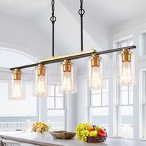 Lustre UnicozoHome de 5 luzes em preto e dourado com vidro transparente