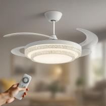 Lustre Ventilador LED Retrátil Branco 3 Tons Controle Remoto Silencioso Sala Quarto Go Moderno Econô