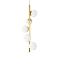 Lustre Vertical Figo OURO - 5 Globos Esfera de Vidro Branco Lustre Vertical Figo OURO - 5 Globos Esfera de Vidro Branco