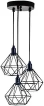 Lustres Luminaria Aramado Triplo modelo Diamante 03 Juntos Na Mesma Canopla Ideal para mesa de Jantar, Sala, Quarto Preto