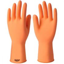 Luva Borracha Sanro Forrada Antiderrapante Plus Laranja G - Kit C/10 Pecas