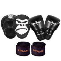 Luva boxe 12 oz + manopla de foco + bandagem elástica 3 mt