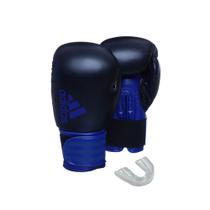 Luva boxe hybrid 100 16oz preta e azul + protetor bucal