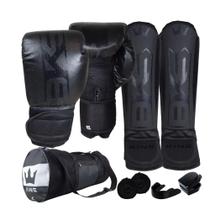 Luva Boxe Muay Thai+Caneleira+Bolsa+Bandagem+Bucal - Olimpo Esportes