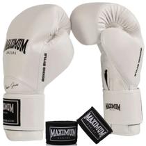 Luva Boxe Muay Thai Maximum New Classic White + Bandagem 3m