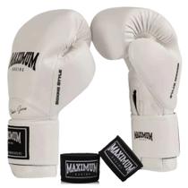 Luva Boxe Muay Thai Maximum New Classic White + Bandagem 3m