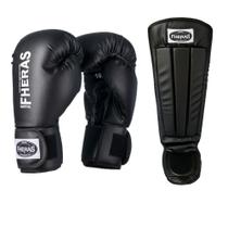 Luva Boxe Muay Thai MMA com Protetor de Canela Caneleira Anatômica Profissional Fheras