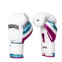 Luva Boxe Muay Thai Profissional Cor PRO Branco e azul Maximum Pro Séries Cor:Branco+azul Tamanho:14OZGenero:Unissex