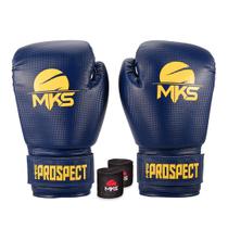 Luva Boxe Muay Thai Prospect Mks Combat Blue Yellow + Bandagem Preta Luva Boxe Muay Thai Prospect Mks Combat Blue Yellow + Bandagem Preta