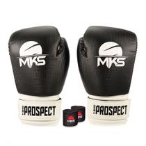 Luva Boxe Muay Thai Prospect Mks Combat Inverse Black + Bandagem Preta