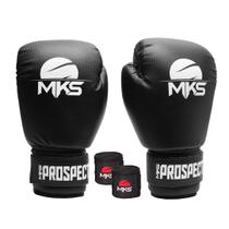 Luva Boxe Muay Thai Prospect Mks Combat Preta + Bandagem Preta