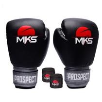 Luva Boxe Muay Thai Prospect Mks Combat Preta e Prata com bandagem