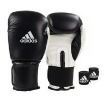 LUVA BOXE POWER 100 SMU 16oz PRETA/BRANCA + BANDAGEM 2,55M - MKS