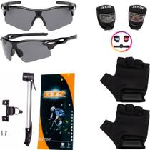 Luva Ciclismo Bike + Mini Bomba + Pisca + Óculos Esportivo Luva Ciclismo Bike + Mini Bomba + Pisca + Óculos Esportivo