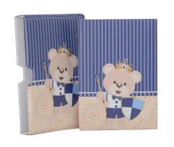 Luva com Álbum fotográfico para 60 fotos 15x21 - Urso escudo coroa azul - Bebê Infantil