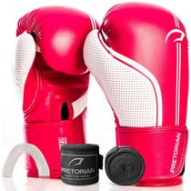 Luva De Boxe Muay Thai First Fx1 Rosa/Branco + Bandagem + Protetor Bucal + Bolsa - Pretorian