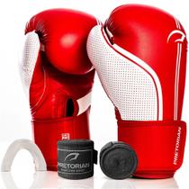 Luva De Boxe Muay Thai First Fx1 Vermelho/Branco + Bandagem + Protetor Bucal + Bolsa - Pretorian