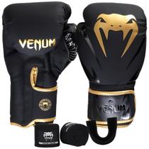 Luva De Boxe Muay Thai Impact Evo Gold + Bandagem + Protetor Bucal - Venum