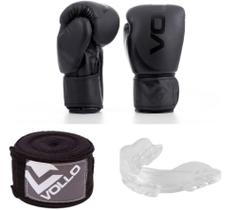 Luva de Boxe/Muay Thai Vollo 14 Oz Training + Bandagem Elástica Preta +Protetor Bucal Transparente