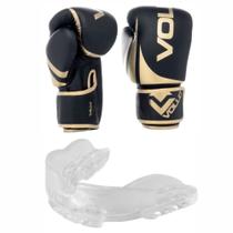 Luva de Boxe/Muay Thai Vollo Preta/Dourada 14 Oz Training + Protetor Bucal Transparente Luva de Boxe/Muay Thai Vollo Preta/Dourada 14 Oz Training + Protetor Bucal Transparente
