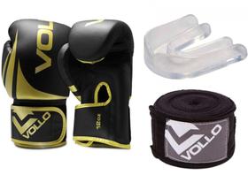 Luva de Boxe/Muay Thai Vollo+Protetor Bucal Simples+Bandagem