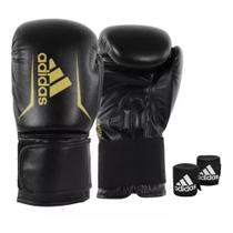 LUVA DE BOXE SPEED 50 16oz PRETA E DOURADA + BANDAGEM 4,55M