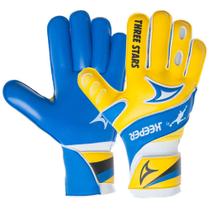 Luva de Goleiro Juvenil Three Stars Keeper Amarela Palma Azul Luva de Goleiro Juvenil Three Stars Keeper Amarela Palma Azul