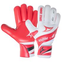 Luva de Goleiro Juvenil Three Stars Keeper Branca Palma Vermelha