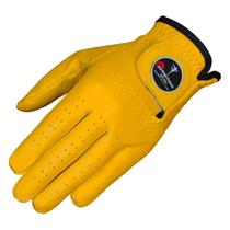Luva de golfe masculina OptiColor Premium em couro amarelo, tamanho pequeno