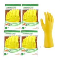 Luva de Látex Amarela Limpeza Multiuso - Tamanho M - 4 Pares