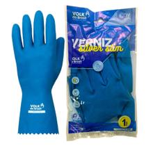 Luva de Látex Natural Verniz Silver Slim Azul - Volk (12 Pares) CA - 37277