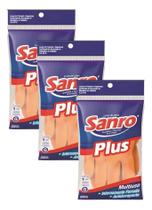 Luva De Látex Sanro Multiuso Laranja Kit 3