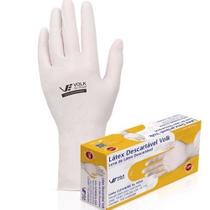 Luva de Latex Volk Descartável Branca Com Amido Cano Curto Natural 100 Unidades CA 15.112